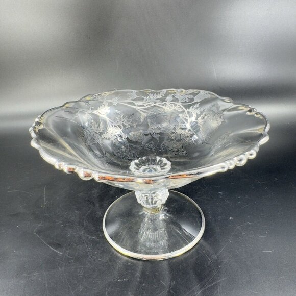 1950s HEISEY ORCHID Footed Pedestal Dish Bowl Silver Overlay Manganese 365nm UV - Picture 12 of 16